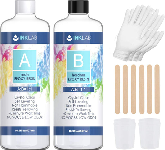 Epoxy Resin Crystal Clear Kit 32 Oz Resin and Hardener Non Toxic Casting Resin Kit for Beginners Coating Arts Crafts DIY Jewelry Making River Tables image 0