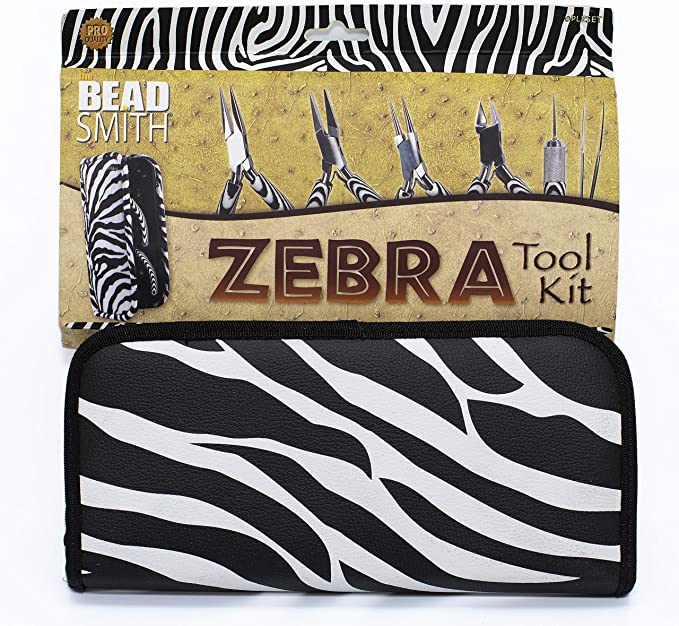 The Beadsmith Zebra Print Pliers – 6 Inch Tools, 6 Piece Kit: Chain Nose, Round Nose, Bent Chain Nose, Side Cutter, Tweezers &amp; Reamer with Zippered Pouch – Tools Set for Jewelry Making image 5