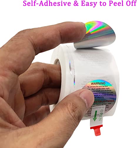 PMCDS2G Candle Warning Labels 1.5" Candle Jar Container Stickers 500 Pieces Per Roll Waterproof Candle Safety Labels Sticker Decal for Candle Jars,Tins and Votives (Holographic) image 2