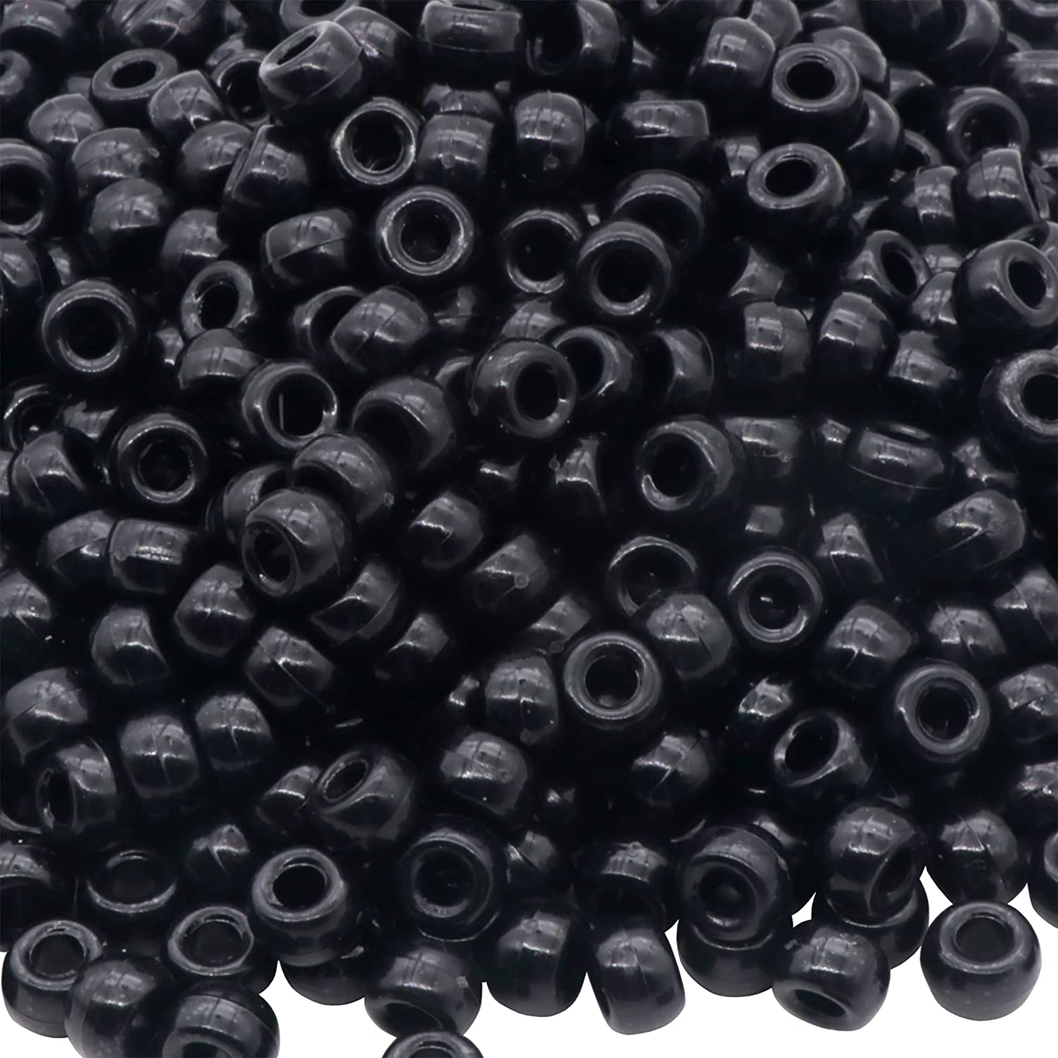 1000Pcs Pony Beads Bracelet 9mm Black Plastic Barrel Pony Beads for Necklace,Hair Beads for Braids for Girls,Key Chain,Jewelry Making (Black) image 0