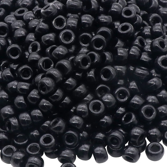 1000Pcs Pony Beads Bracelet 9mm Black Plastic Barrel Pony Beads for Necklace,Hair Beads for Braids for Girls,Key Chain,Jewelry Making (Black) image 0