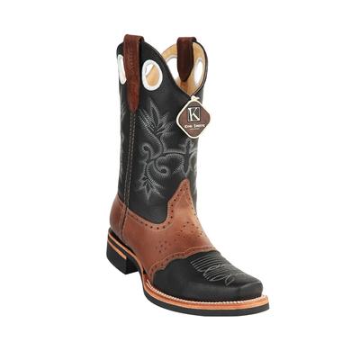 MEN'S KING EXOTIC BOOTS GENUINE LEATHER WITH SADDLE VAMP HANDCRAFTED BLACK &amp; BROWN (48112705-2) image 0