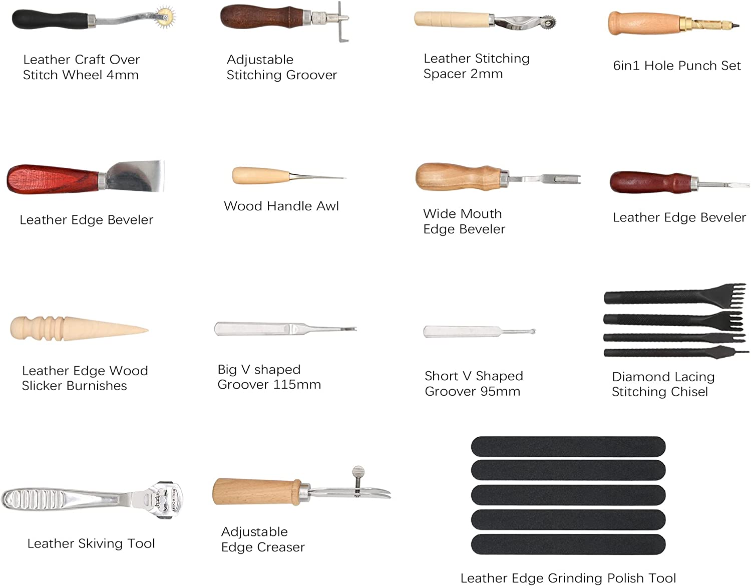 18Pcs Leather Stitching Working Tools kit Leather Craft Tools Perfect for Stitching Punching Cutting Sewing Leather Craft Making DIY Leathercraft Project Tools by Rain King image 3