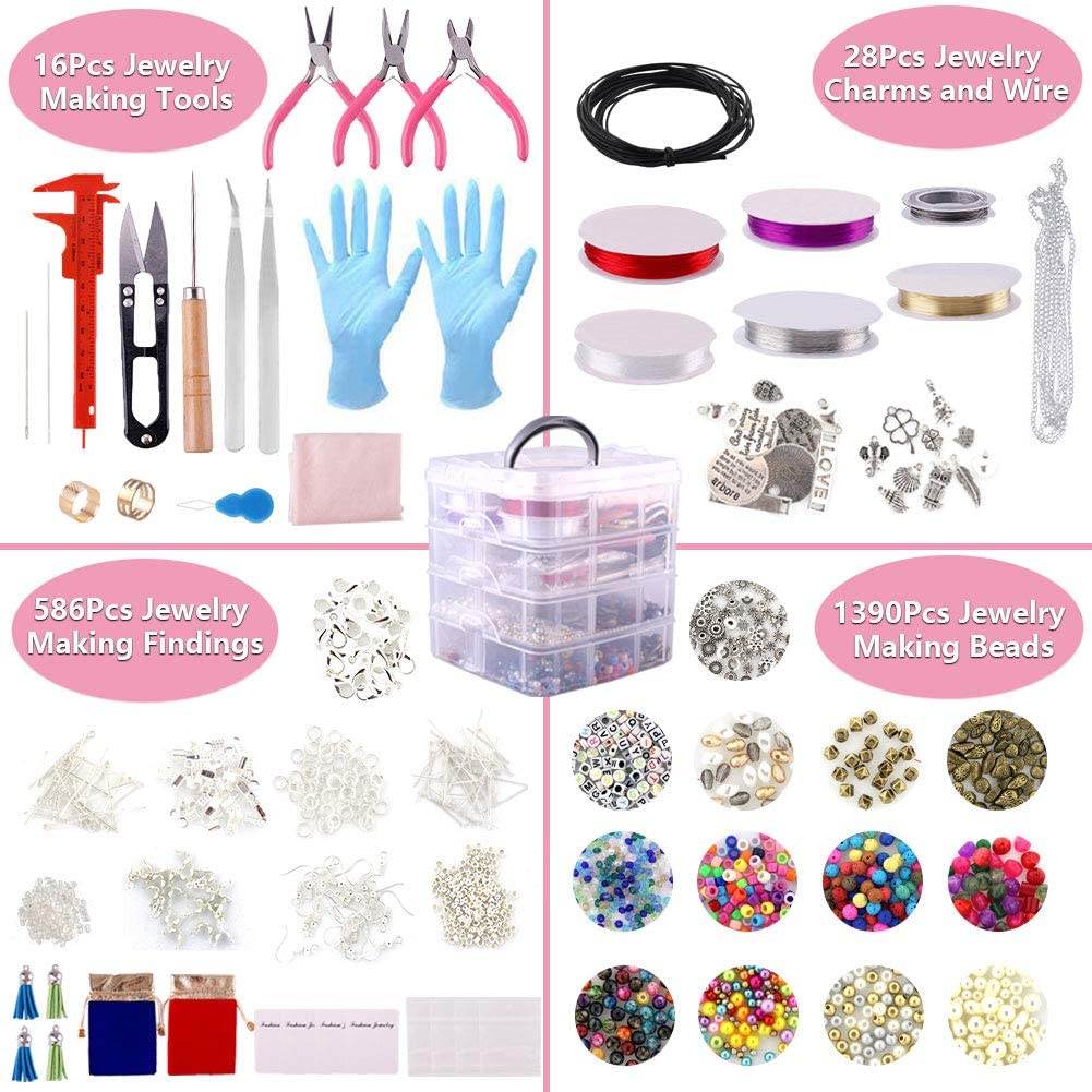 2020Pcs Jewelry Making Supplies Kit Earrings and Repair Tools Include Jewelry Charms, Beads, Findings, Case and Beading Wire for Necklace Bracelet, DIY Craft Gifts for Girls, Kids image 1