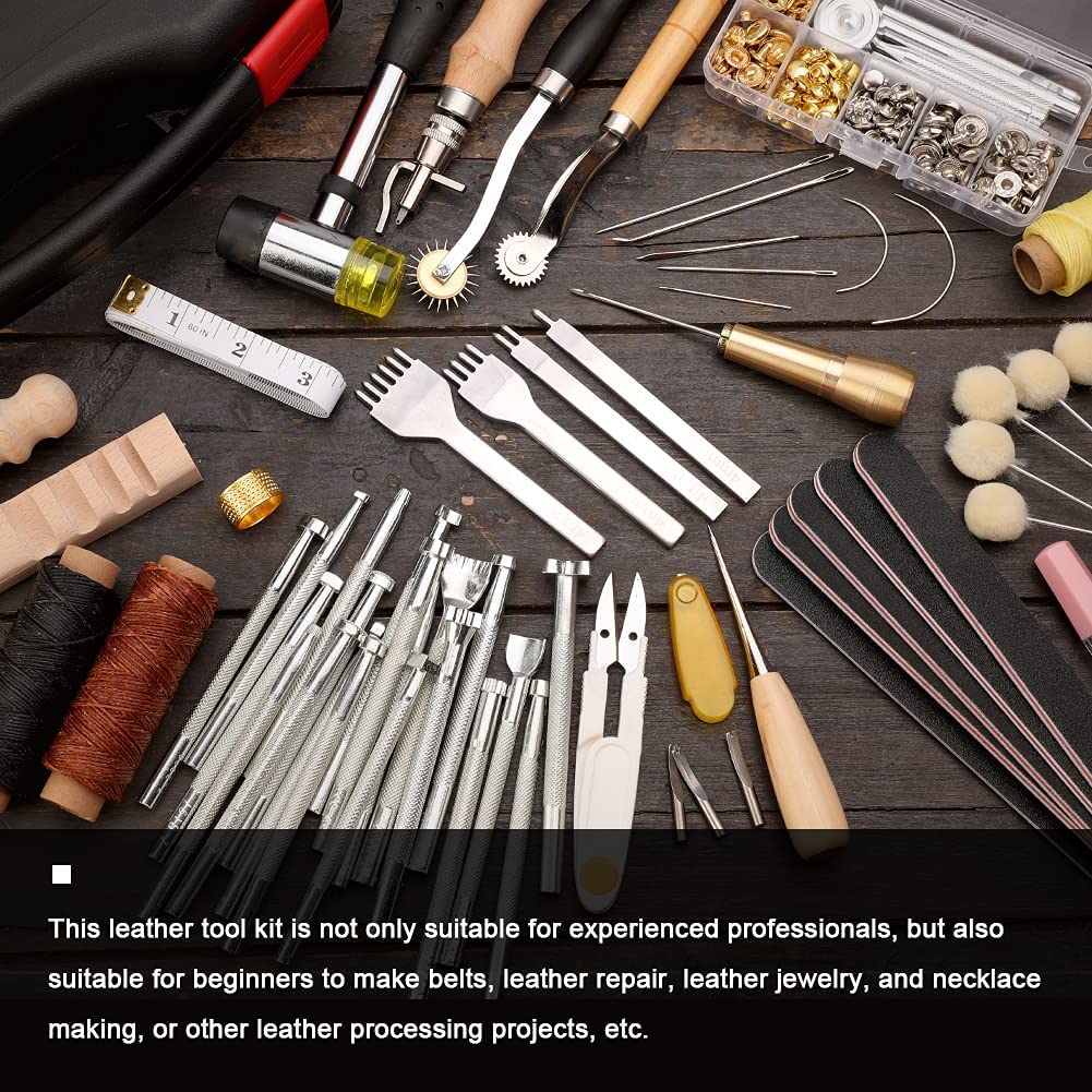 Lokunn 127 Pieces Leather Tool Kit, Leather Work Tool, Leathercraft Tools and Supplies with Leather Stamping Tools Rivets Kit Prong Punch for Leather Crafting Beginner Leather Working Kits image 1
