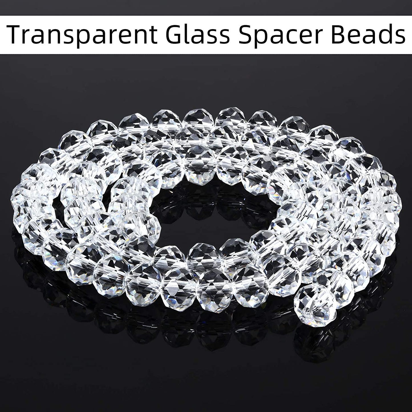 1000 Pieces Crystal Faceted Glass Beads Clear Rondelle Shape Glass Beads Crystal Spacer Loose Beads with Plastic Storage Box for DIY Jewelry Making Craft, 2 mm, 4 mm, 6 mm, 8 mm, 10 mm image 3