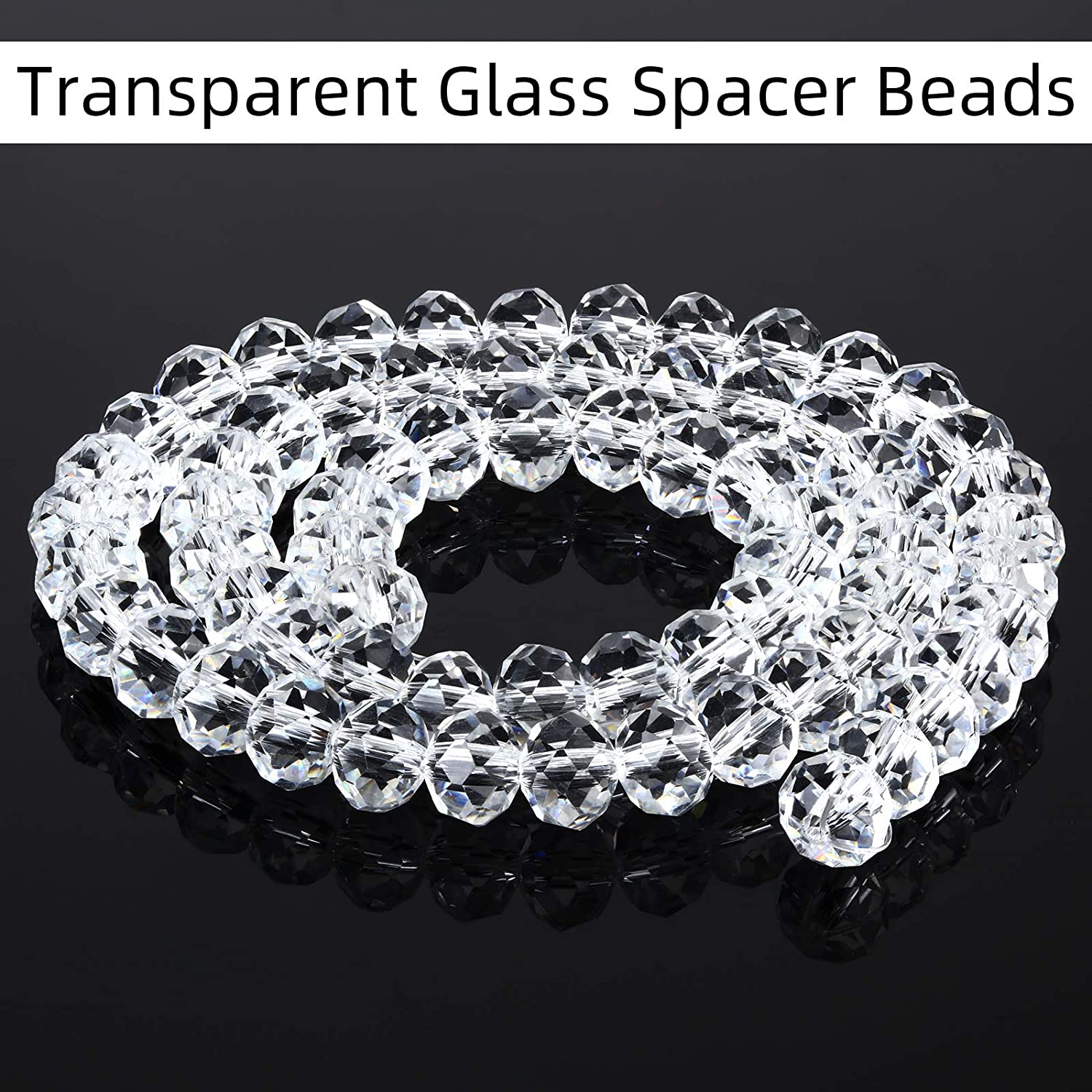 1000 Pieces Crystal Faceted Glass Beads Clear Rondelle Shape Glass Beads Crystal Spacer Loose Beads with Plastic Storage Box for DIY Jewelry Making Craft, 2 mm, 4 mm, 6 mm, 8 mm, 10 mm image 3