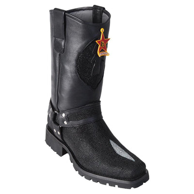 LOS ALTOS BOOTS MENS #55T1205 BIKER BOOT | GENUINE SINGLE STONE STINGRAY LEATHER BOOTS | COLOR BLACK image 0