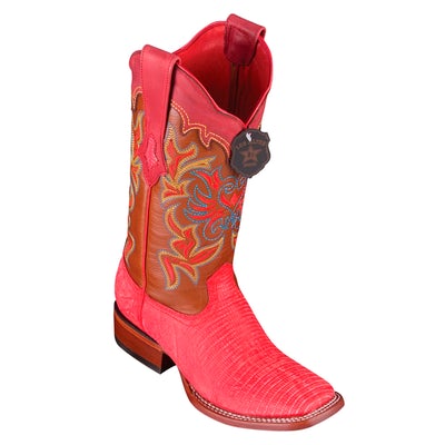 WOMEN’S LOS ALTOS TEJU LIZARD BOOTS WIDE SQUARE TOE HANDCRAFTED | SANDED RED (3220720) image 0