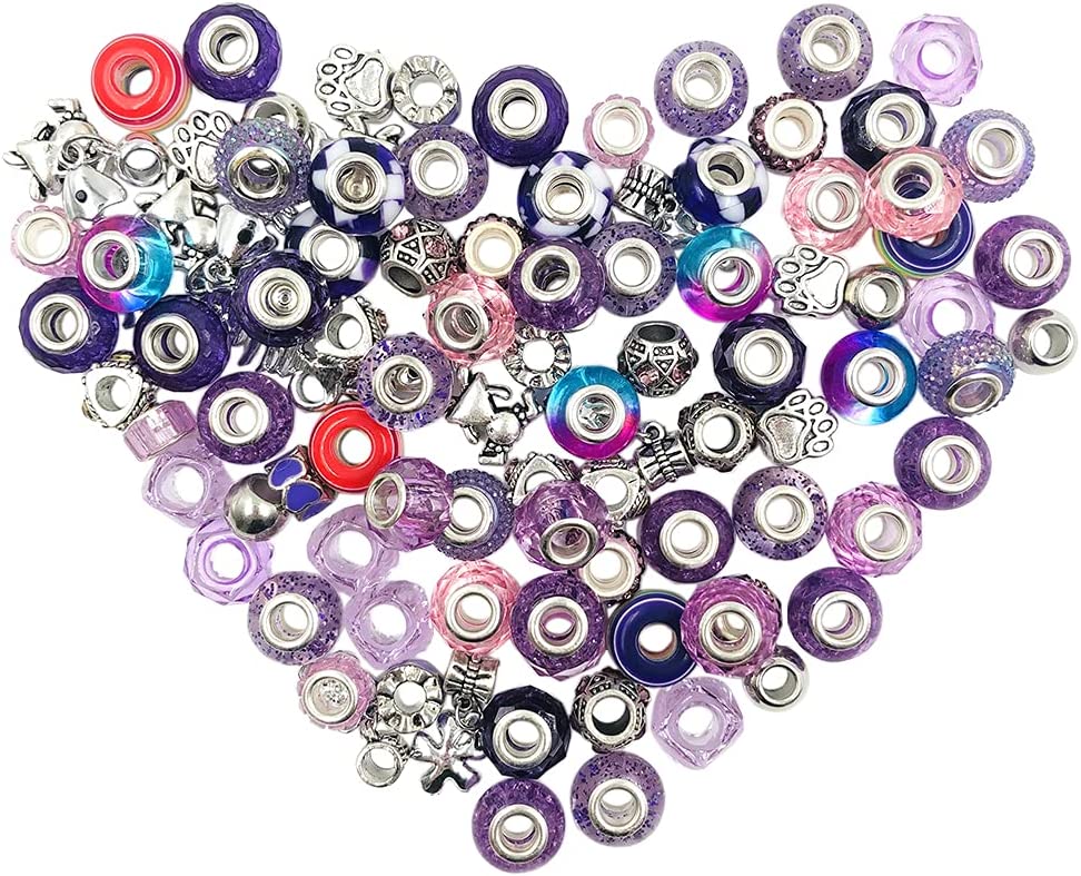 100 Pieces Assorted European Large Hole Beads, DaKuan Large Hole Spacer Beads Rhinestone Beads for Charms Bracelets Making kit ( Purple ) image 0