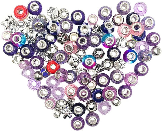 100 Pieces Assorted European Large Hole Beads, DaKuan Large Hole Spacer Beads Rhinestone Beads for Charms Bracelets Making kit ( Purple ) image 0