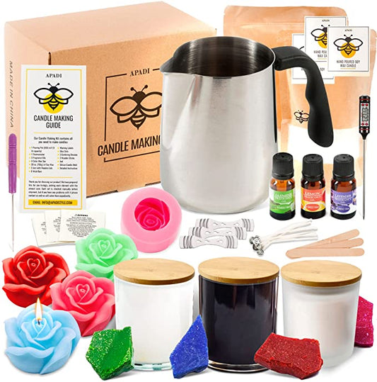 DIY Soy Candle Making Kit for Adults with Big Glass Candle Jars - Candle Making Supplies - Candle Rose Mold - Wicks - Soy Wax Flakes Candle Making Kits - Full Beginners Set image 0
