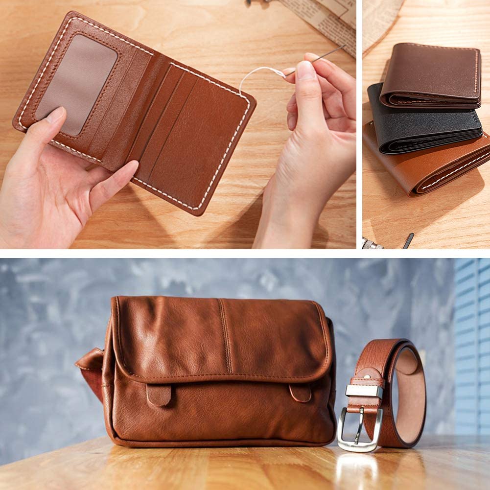 Leather Craft Sewing Kit Leather Repair Upholstery Sewing Kit with 6 Colors Leather Sewing Waxed Thread Hand Quilting Needles Sewing Awl for Beginner Leather Repair, Stitching, Sewing image 6