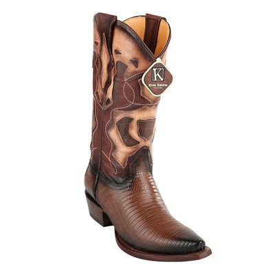 MEN'S KING EXOTIC SNIP TOE TEJU LIZARD BOOTS HANDCRAFTED BURNISHED BROWN (494RD0716) image 0