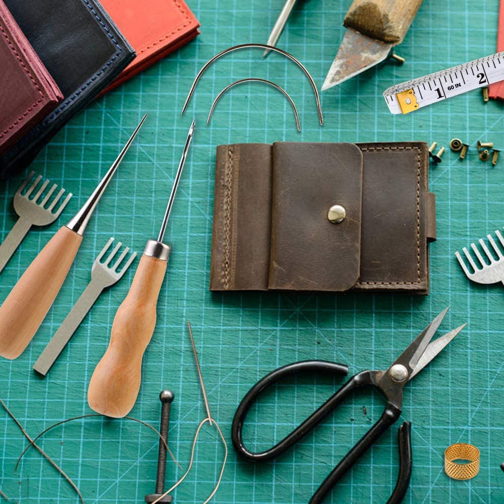 29 Pcs Upholstery Repair Kit, Leather Craft Tools Set Include Wax Thread&amp;Tape Measure&amp;Hand Sewing Needles&amp;Scissors&amp;Mid-Hole Cone&amp;Log Cone&amp;Copper Ring Thimble, Canvas DIY Tool Set for Leather Repair image 5