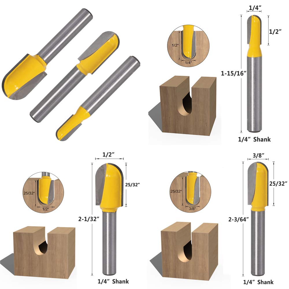 Yakamoz 6Pcs 1/4" Shank Carbide 90 Degree V-Groove and Round Nose Groove Router Bit Set 3D CNC Signmaking Lettering Engraving Cutter Woodworking Carving Cutting Tool image 2