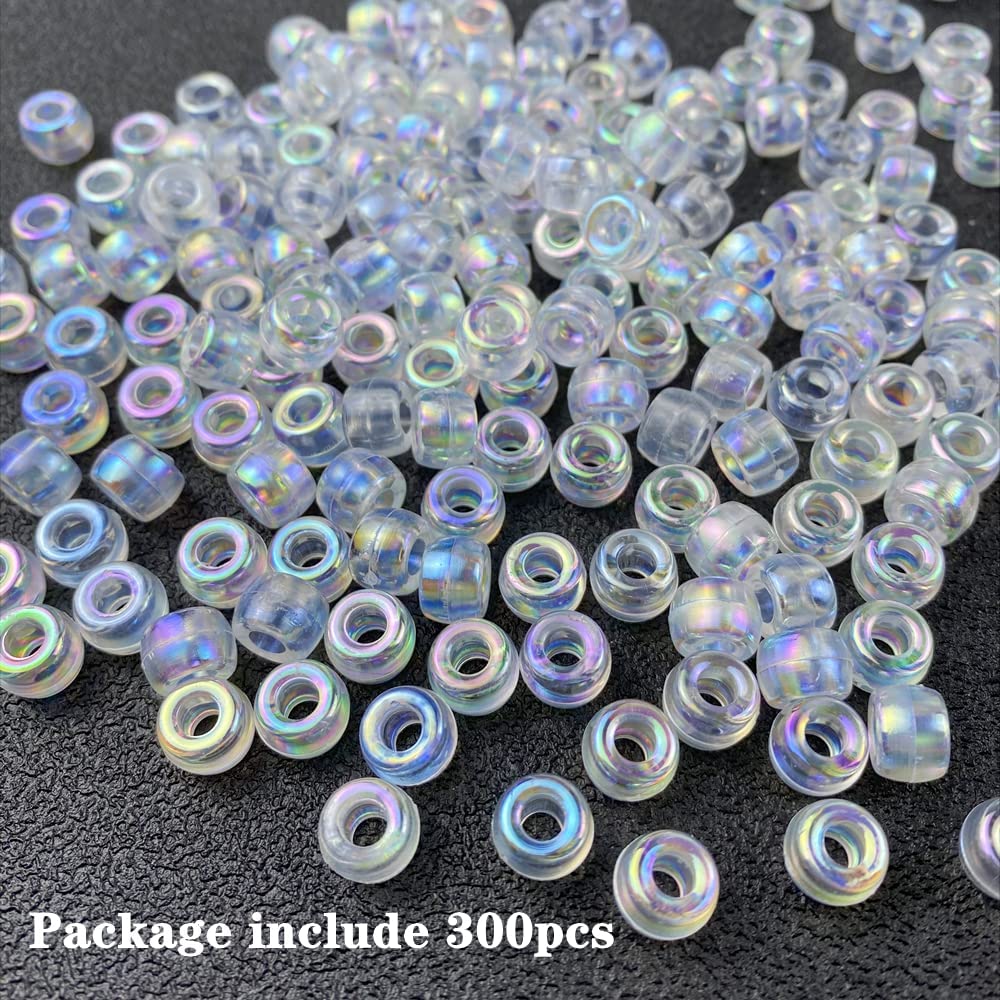 300 Pieces Pony Beads AB Colors Acrylic Pony Beads Plastic Pastel Beads Spacer Beads Shape Pony Beads for DIY Crafts Braids Bracelet Jewelry Making (6x9mm, Clear AB) image 5