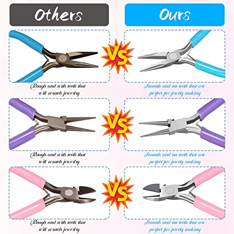 8 Pcs Jewelry Making Pliers Tool Kit, Needle Nose Pliers, Round Nose Pliers, Wire Cutters, Crimping Pliers, Bent Nose Pliers, End Nippers, Bail Making Pliers, Nylon Pliers for DIY (Multicolor) image 5