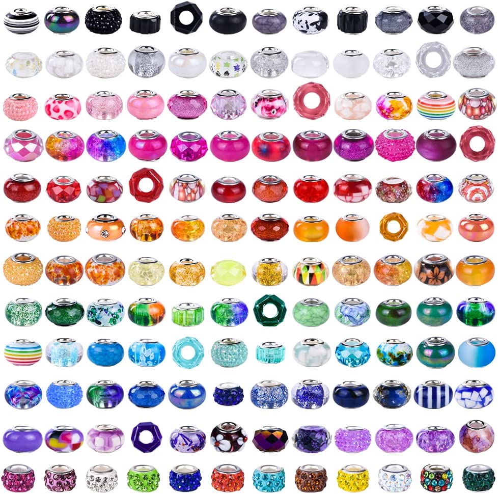 Aipridy Assortment European Large Hole Beads Spacer Beads Rhinestone Craft Beads for DIY Charms Bracelet Jewelry Making (Rainbow) image 2