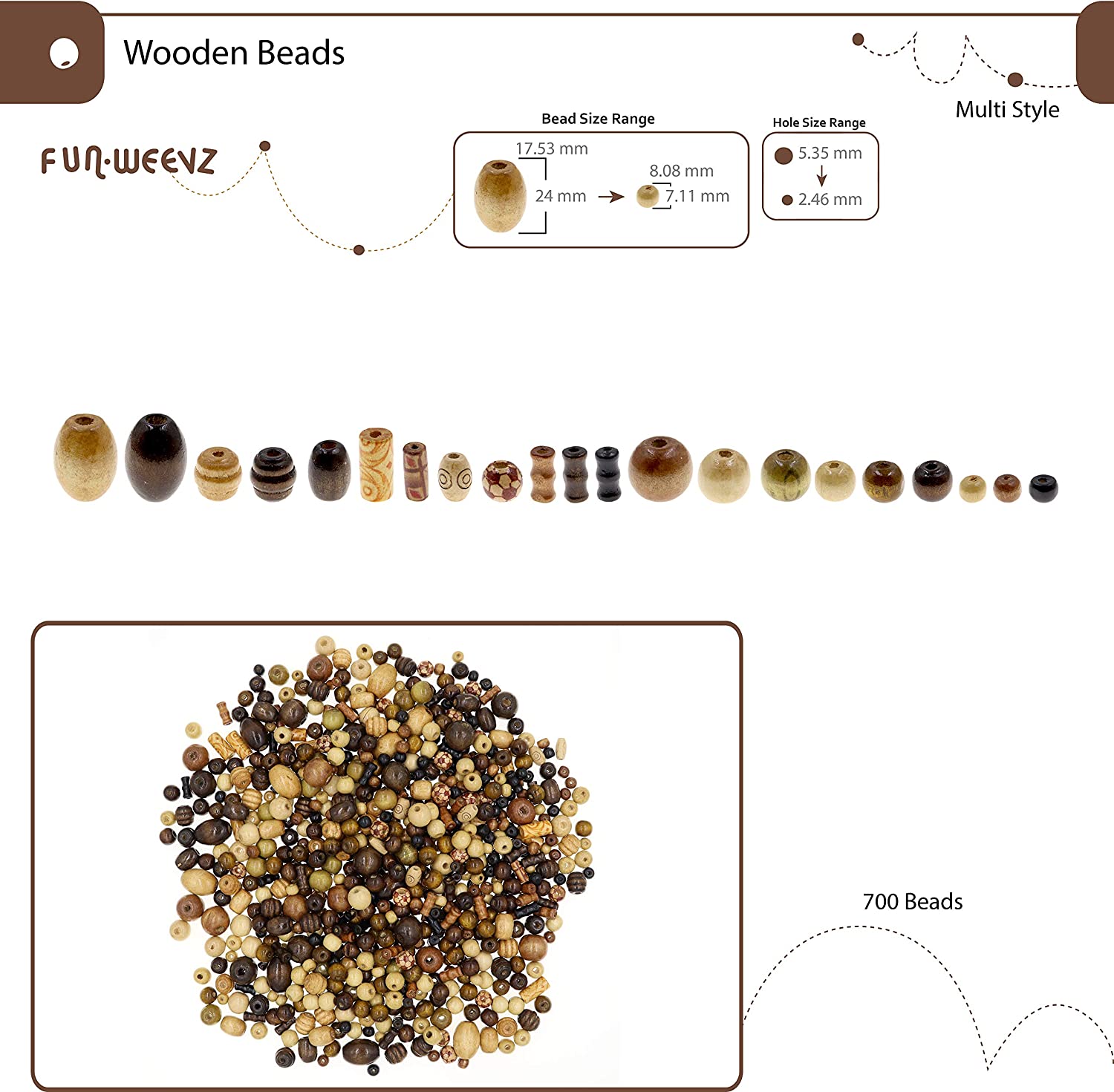 Fun-Weevz 700 PCS Wooden Beads for Jewelry Making Adults, Assorted African Beads, Macrame Supplies Round Beads, Craft Wood Beads for Bracelets and Necklace Jewelry image 1