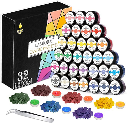 Candle Dye,32 Color Wax Dye for Candle Making (0.2OZ Per Color),DIY Candle Color Dye for Soy Max,Candle Wax Dye Chips with Tweezers Soluble&amp;Natural,Candle Making Supplies image 0