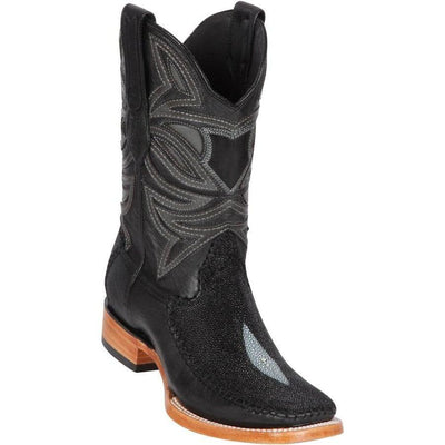 LOS ALTOS BOOTS MENS #82F1205 WIDE SQUARE TOE | GENUINE STINGRAY &amp; DEER SINGLE STONE BOOTS | COLOR BLACK image 0