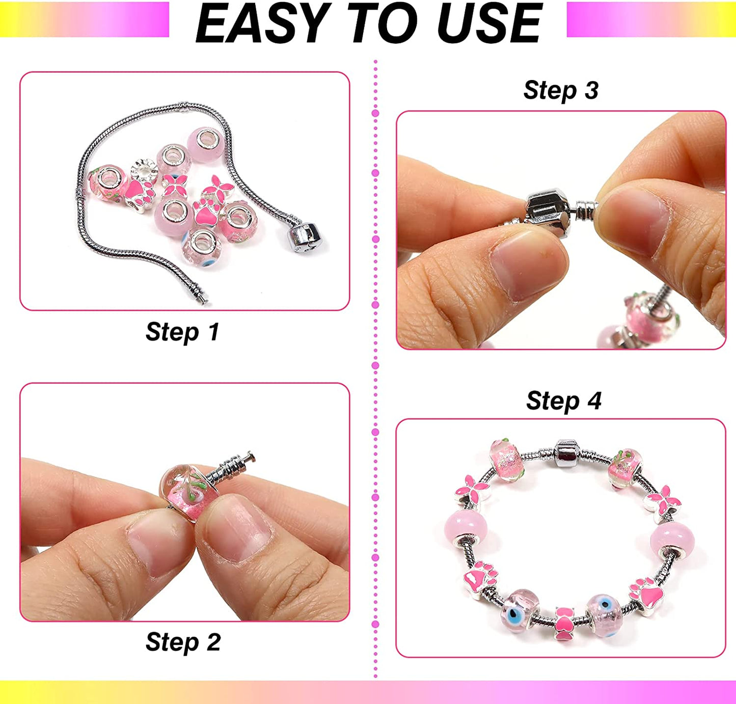 TOAOB 50pcs Pink European Large Hole Beads Spacer Glass Lampwork Craft Beads Rhinestone Metal Beads for DIY Charms Bracelet Necklace Jewelry Making image 3