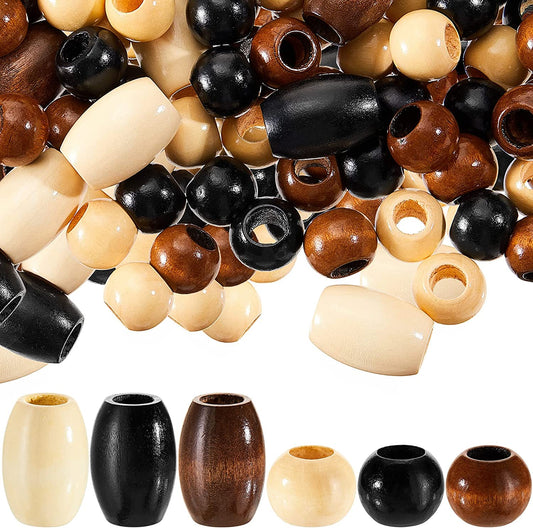 130 Pieces Large Wooden Spacer Beads Wooden Beads Round Loose Beads Tube Beads with 10 mm Large Hole for Jewelry Making Hair DIY Craft Handmade Decor (Wood Color) image 0