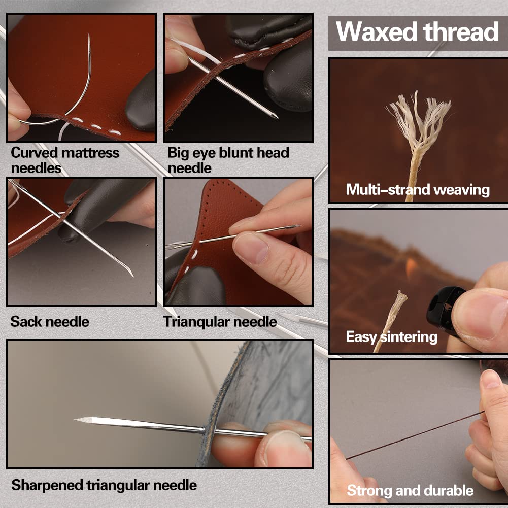 Leather Sewing Kit Leather Craft Tools Leather Craft Making Leather Sewing Tools Kit for DIY Sewing Craft Projects with Custom Storage Bag Adjustable Groover Stitch Wheel Waxed Threads image 6