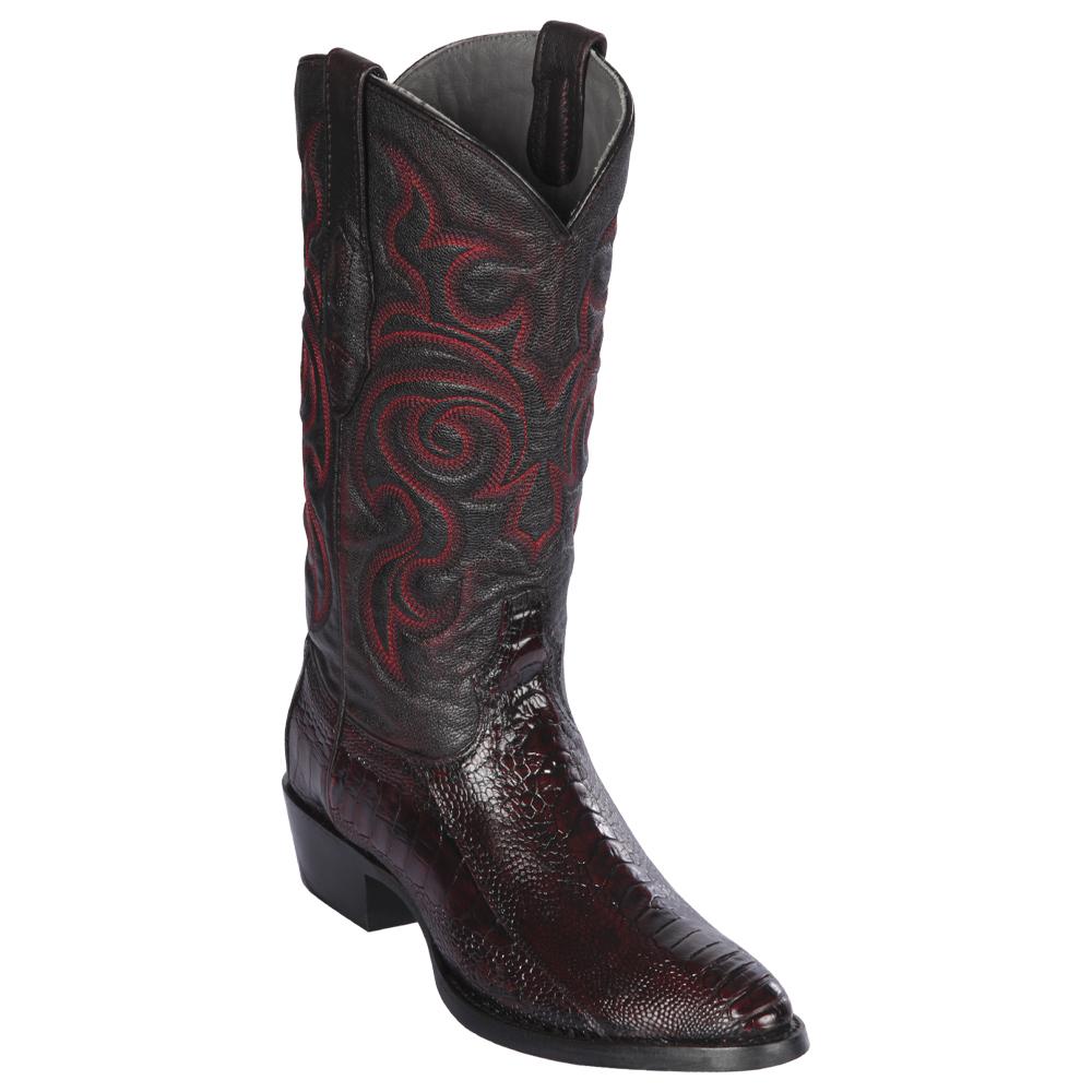 Los Altos Boots Mens #650518 Round Toe | Genuine Ostrich Leg Boots Handmade | Color Black Cherry image 0