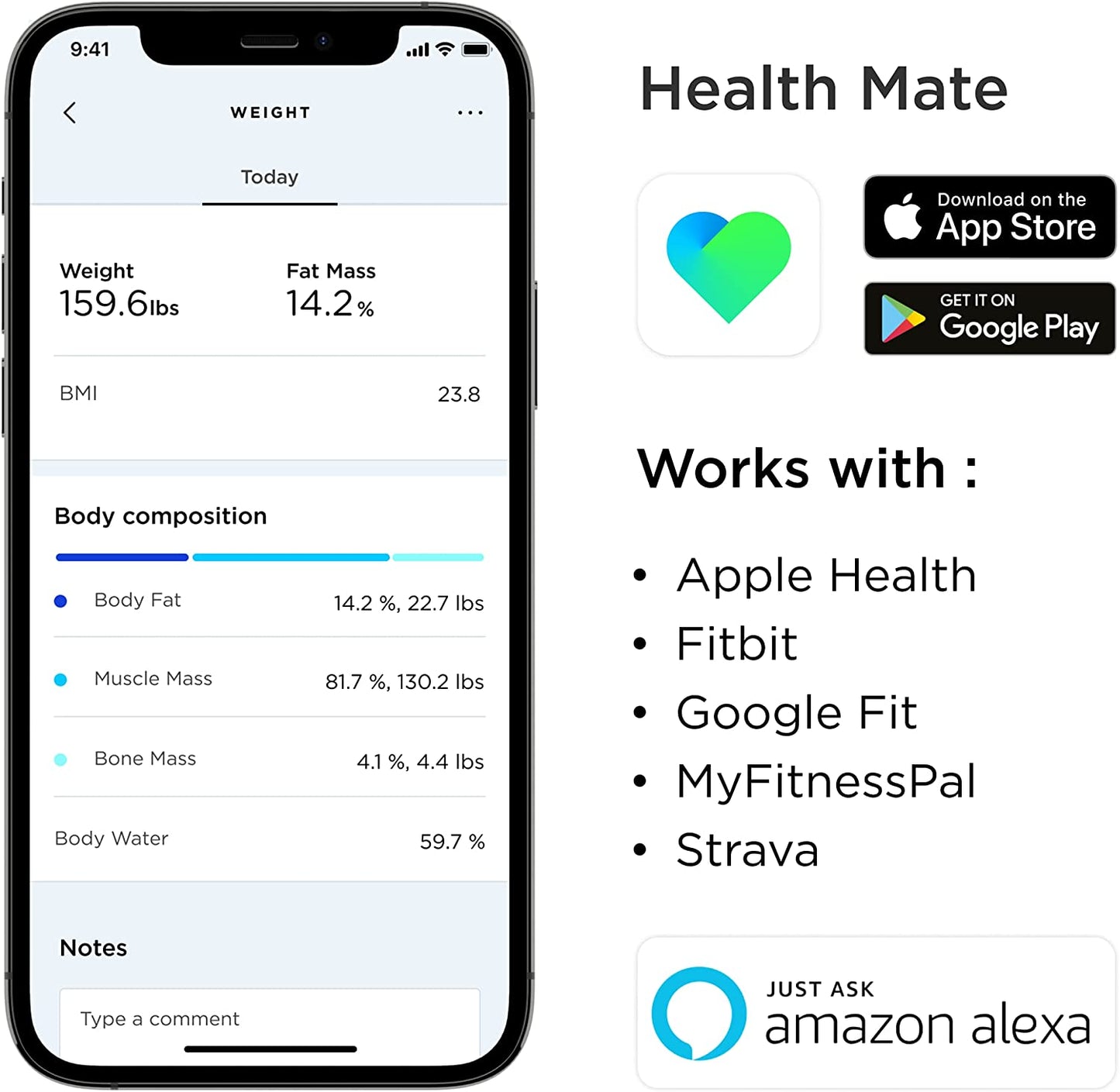 Withings Body+ - Digital Wi-Fi Smart Scale with Automatic Smartphone App Sync, Full Body Composition Including, Body Fat, BMI, Water Percentage, Muscle &amp; Bone Mass, with Pregnancy Tracker &amp; Baby Mode image 1