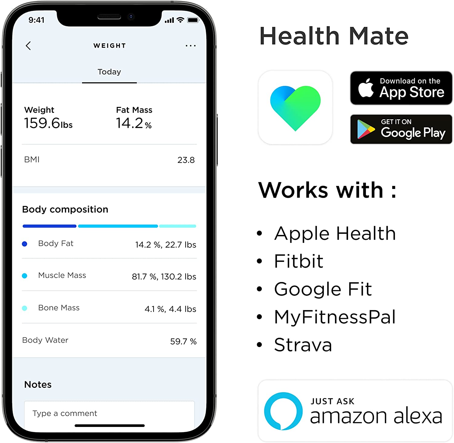 Withings Body+ - Digital Wi-Fi Smart Scale with Automatic Smartphone App Sync, Full Body Composition Including, Body Fat, BMI, Water Percentage, Muscle &amp; Bone Mass, with Pregnancy Tracker &amp; Baby Mode image 1