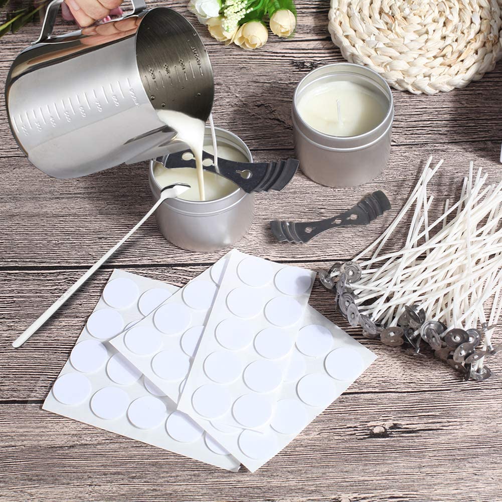 DINGPAI Candle Making Supplies, DIY Candles Craft Tools Including Candle Make Pouring Pot, Candle Wicks, Candle Wicks Sticker, 3-Hole Candle Wicks Holder, Candle Tins and Spoon image 4