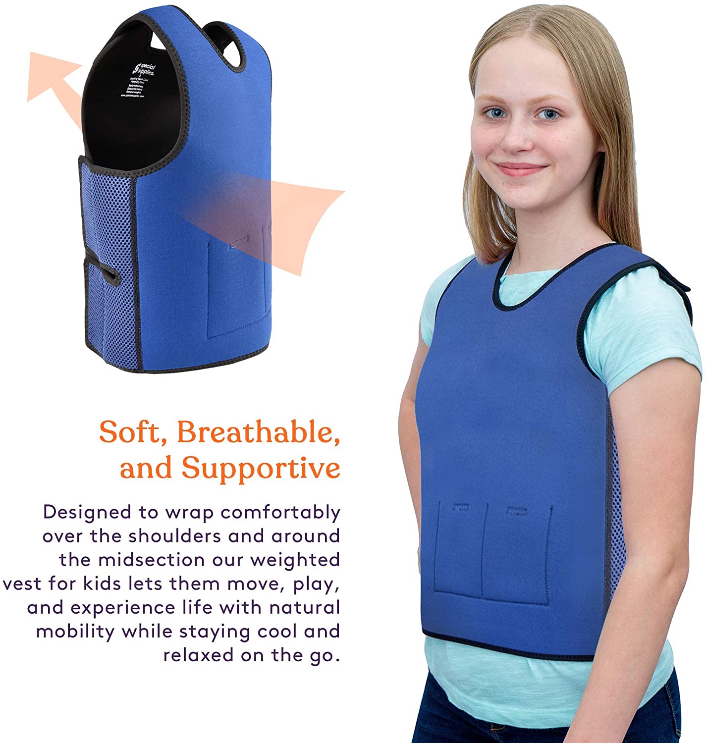 Special Supplies Weighted Sensory Compression Vest for Kids with Processing Disorders, ADHD, and Autism, Calming and Supportive with Adjustable Weight Fit (Small 17x30 inches) image 3