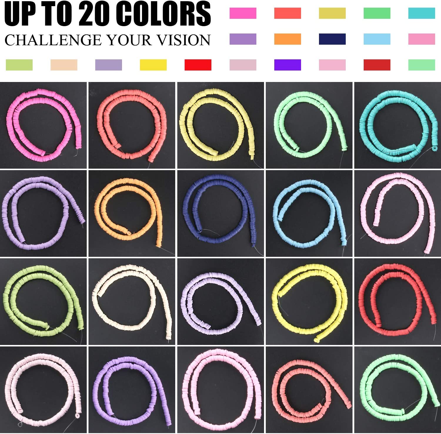 6700 Pcs Colorful Flat Clay Beads and Alphabet Beads for DIY Polymer Colorful Round Handmade Heishi Jewelry Making Beads for Necklace Bracelet Earring Pendant and Anklet Craft Making (20 Strands 6mm) image 1