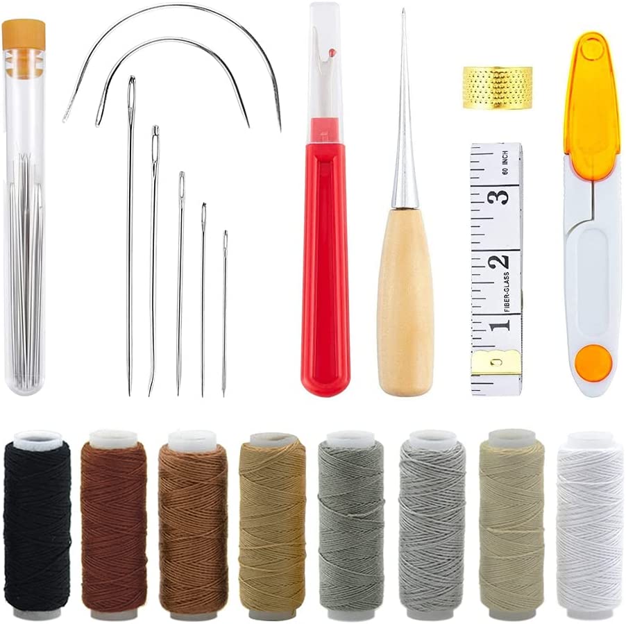 OVLORT Upholstery Repair Kit 29-Pack, Leather Craft Tool Kit Leather Hand Sewing Needles Canvas Thread and Needles Tape Measure Large-Eye Stitching Needles for Leather Repair image 0