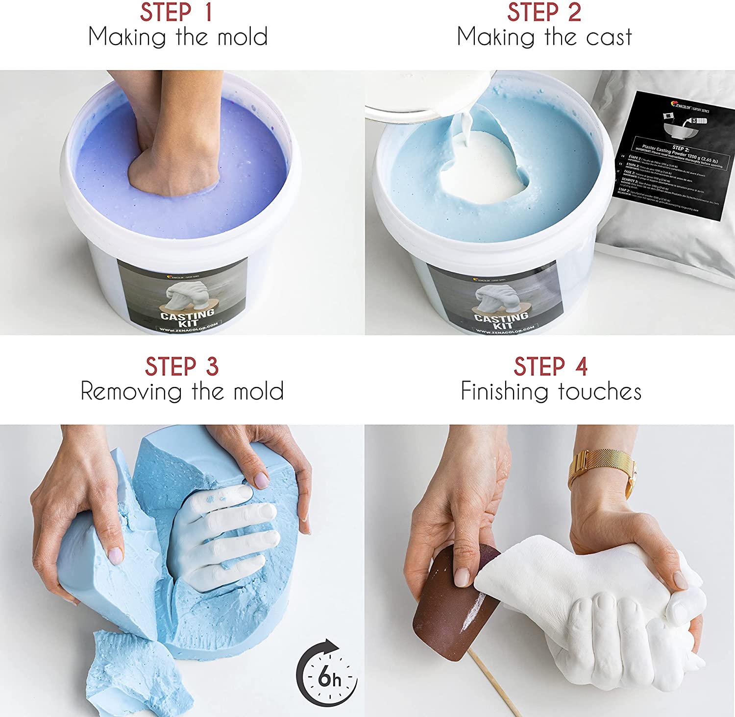 Complete Hand Casting Kit for Couples | for Her | DIY Kits for Adults | Casting Kit with Alginate Molding Powder | Wedding Gifts | Hand Mold Kit Couples | Zenacolor image 7