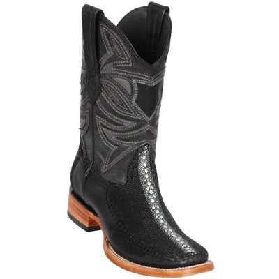 LOS ALTOS BOOTS MENS #82F1105 WIDE SQUARE TOE | GENUINE STINGRAY &amp; DEER ROWSTONE BOOTS | COLOR BLACK image 0