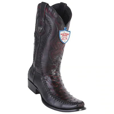 WILD WEST BOOTS #279F0318 MEN'S | COLOR BLACK CHERRY | MEN'S WILD WEST FULL QUILL OSTRICH BOOTS DUBAI TOE HANDCRAFTED image 0