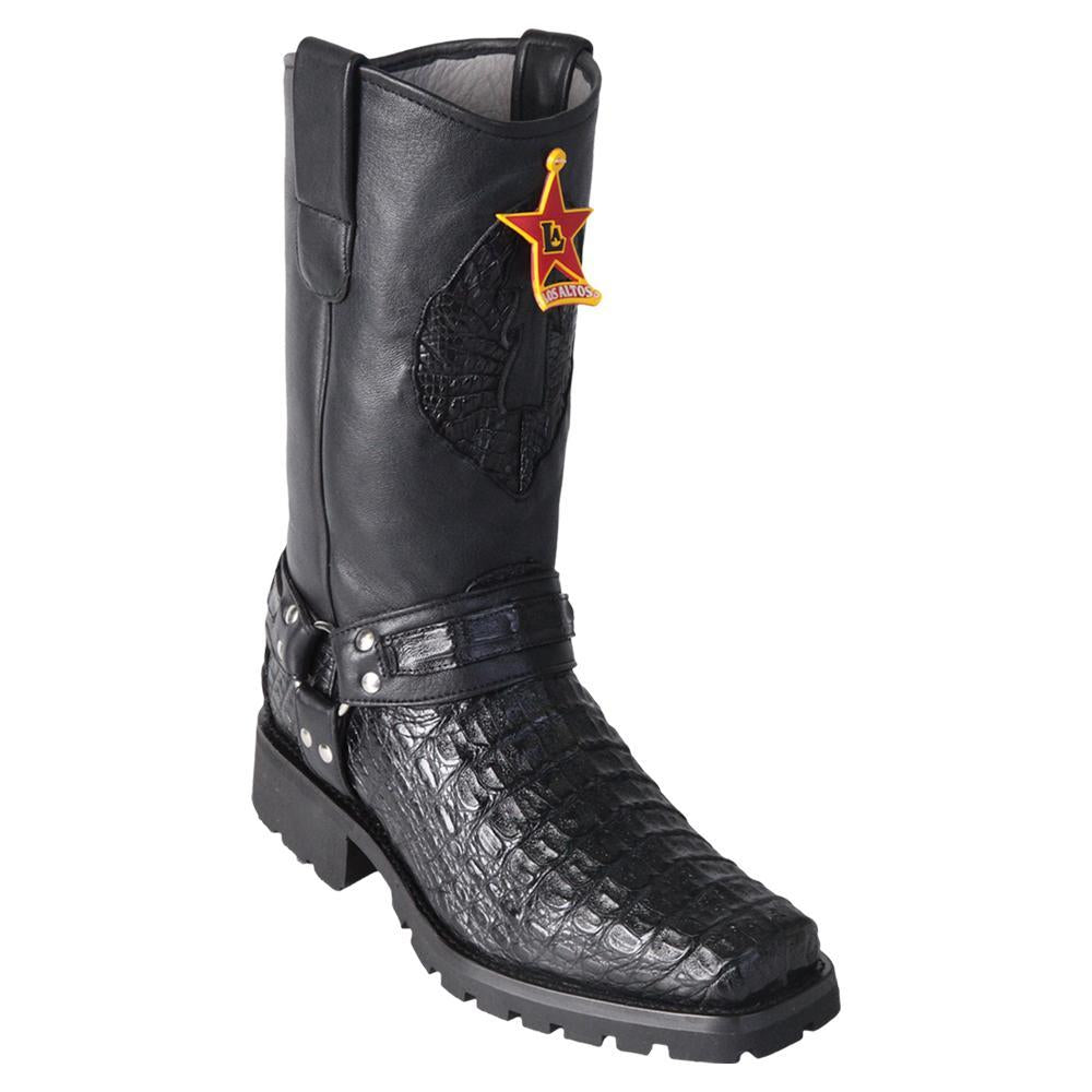 Los Altos Boots Mens #55T1705 Biker Boot | Genuine Smooth Caiman Leather Boots | Color Black image 0