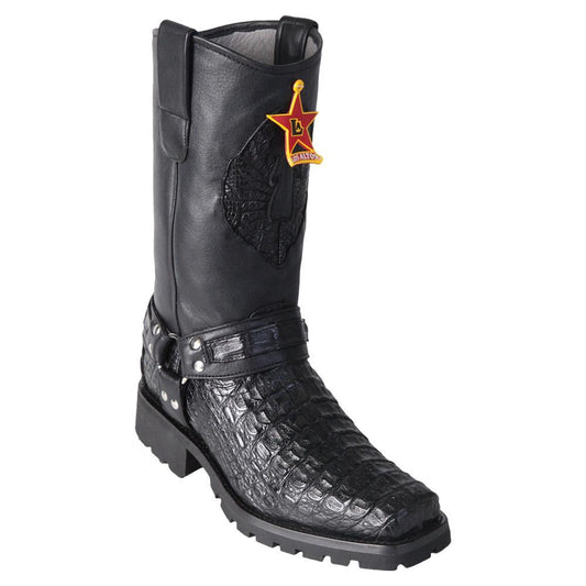 Los Altos Boots Mens #55T1705 Biker Boot | Genuine Smooth Caiman Leather Boots | Color Black image 0