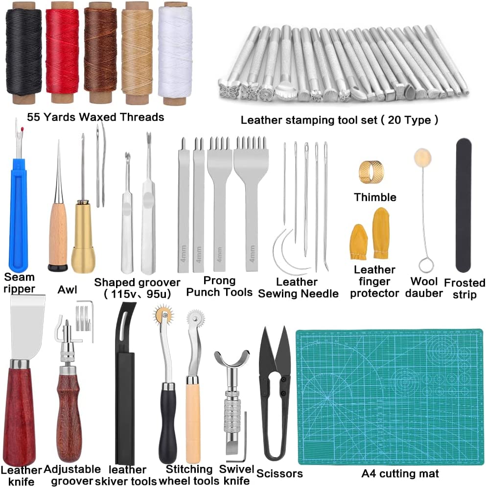 BUTUZE Practical Leather Tools 60 PCS Complete Craft Sewing Kit, Upholstery Sewing Kit for Beginner/Professional- Leather Crafting Kit for Bookbinding, Sewing, Leather Working, Leather Making image 1