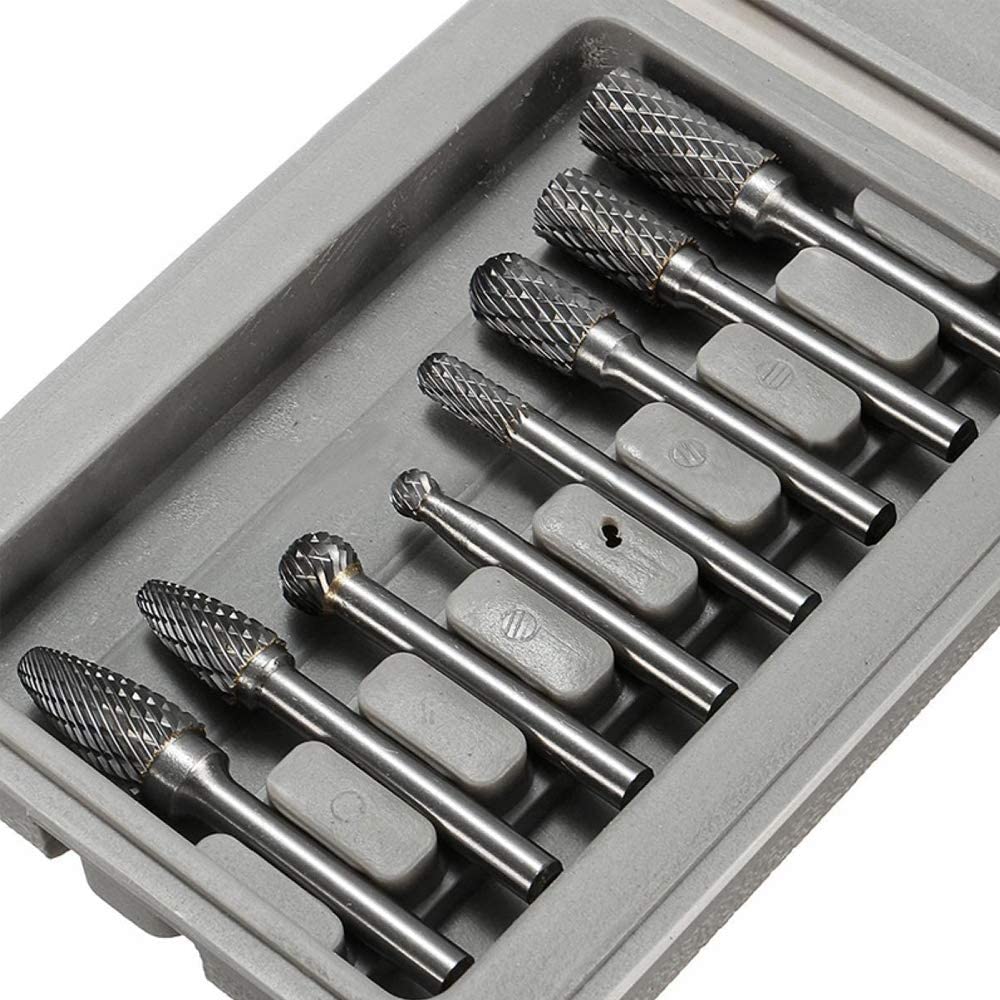 8pcs Carbide Rotary Burr Set, Double Cut 1/4''(6.35mm) Shank Solid Carbide Rotary Burr Set for Die Grinder Drill for Woodworking,Drilling, Metal Carving, Engraving, Polishing by YEEZUGO image 0