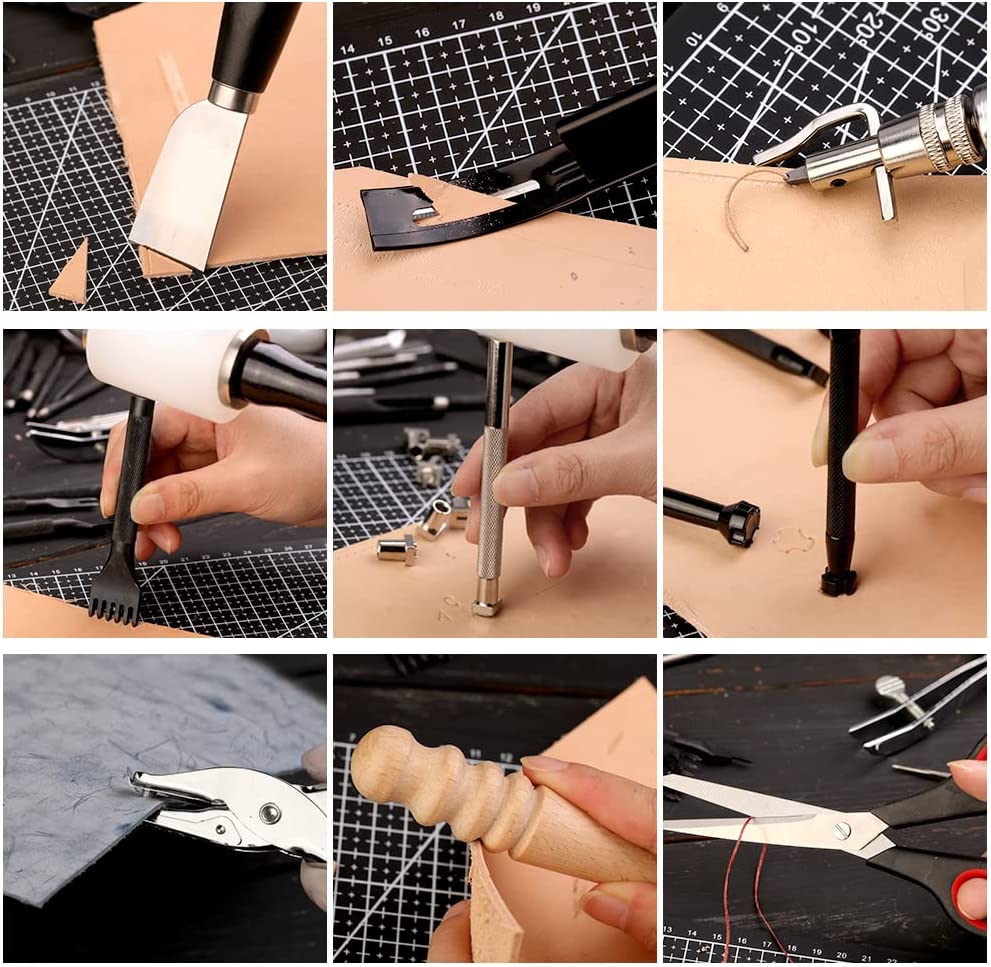 IMZAY 304Pcs Leather Tooling Working Kit, Compact Beginner Leather Tools and Supplies with Leather Stitching Sewing Carving Cutting Crafting Tools for Leather Sheath Wallet Belt Boot Seat Sewing image 6