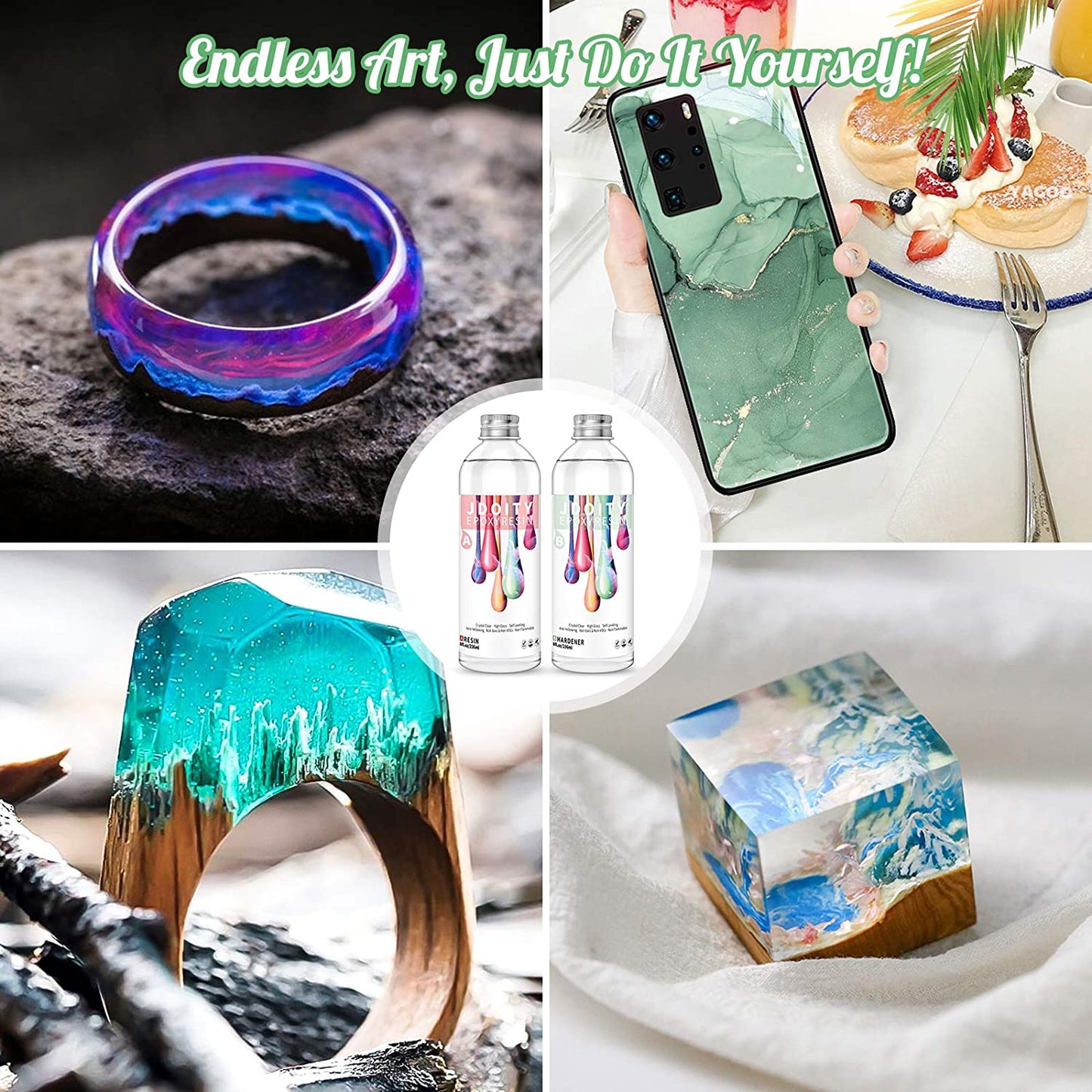 16oz Epoxy Resin Kit- Crystal Clear Resin Kits - Casting Resin for Art, River Table Tops, Jewelry, DIY Craft - Easy Mix by 1:1 Ratio with Silicone Measuring Cups - Good Resin for Beginners image 6