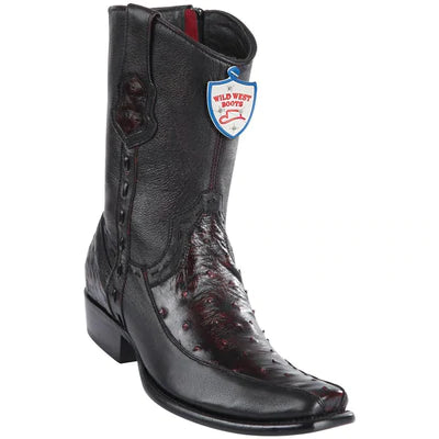 WILD WEST BOOTS #279BF0318 MEN'S | COLOR BLACK CHERRY | MEN’S WILD WEST OSTRICH WITH DEER BOOTS DUBAI TOE HANDCRAFTED image 0