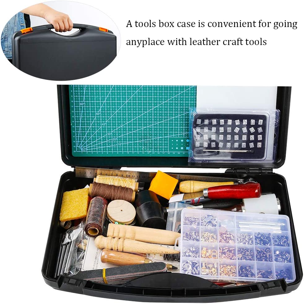 Caydo 509 Pieces Leather Working Tool Set with an Instructions, Punch Cutter Tools, Letter and Number Stamp Set, Stamping Set, Tanned Leather for Beginner and Professional image 1