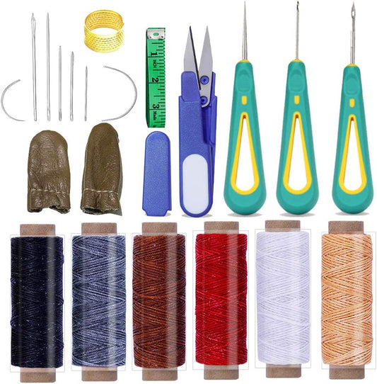 ZMAAGG 21Pcs Leather Sewing Upholstery Repair Kit, Leather Craft Stitching Kit Include 6 Color Waxed Thread, Awl, and Needles for Leather Repair, Leather Sewing Tool for Beginners and Professionals image 0