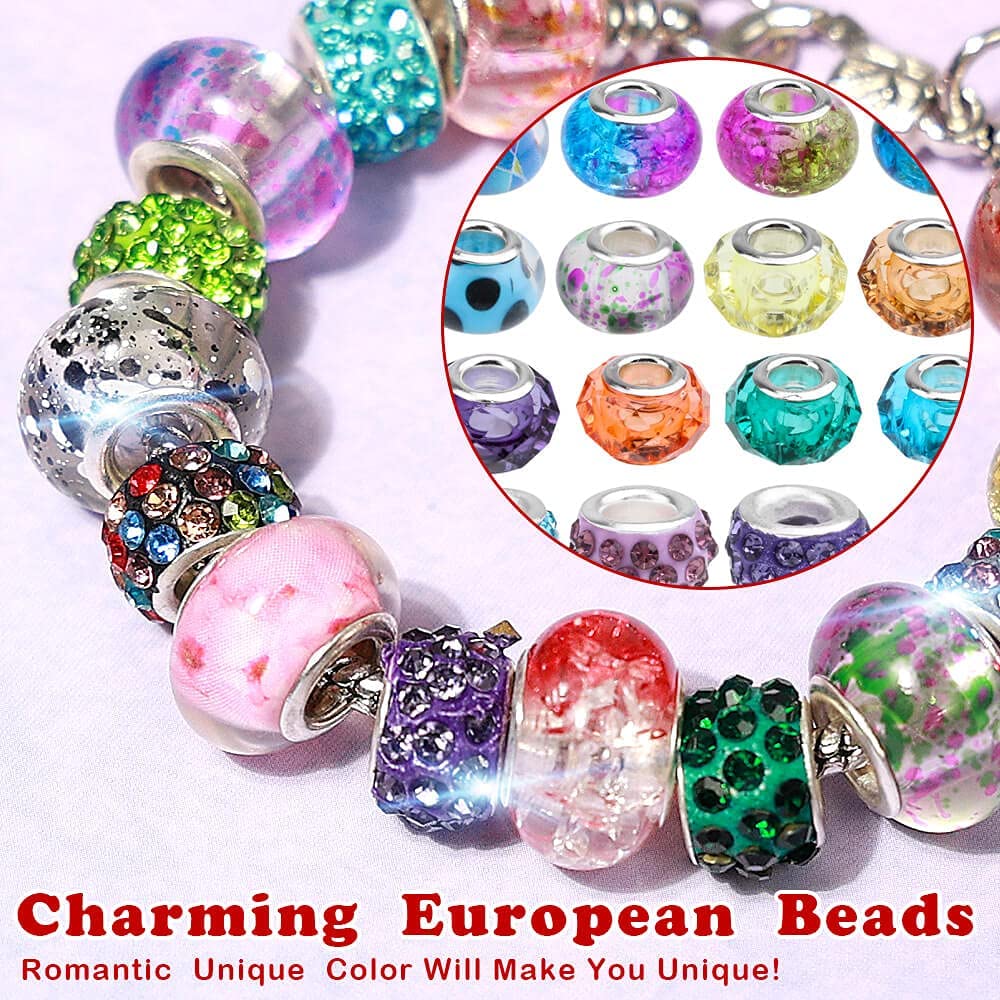 Mckanti 152 Pieces Glass European Beads Large Holes Spacer Beads for Jewelry Making, Assorted European Craft Beads Resin Spacer Beads for Fairy Wands, Necklace, Bracelet, Jewelry Making image 2