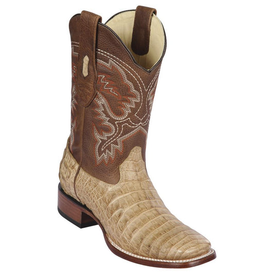 Los Altos Boots Mens #822G8251 Wide Square Toe | Genuine Caiman Belly Leather Boots | Color Honey | Greasy Finish image 0